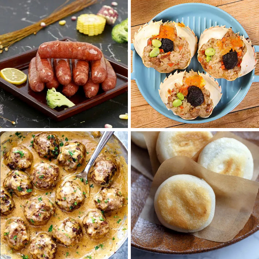 童趣拼盤 (台灣香腸6條、八寶蟹蓋6件、蘑菇肉丸6粒、芝士年糕6件)