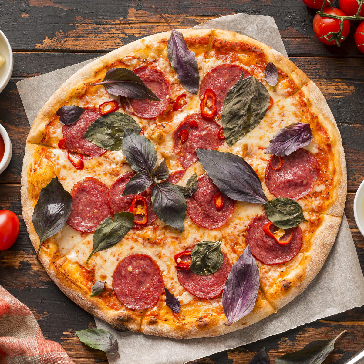 Spicy sausage pizza (large batch, 13 inches)