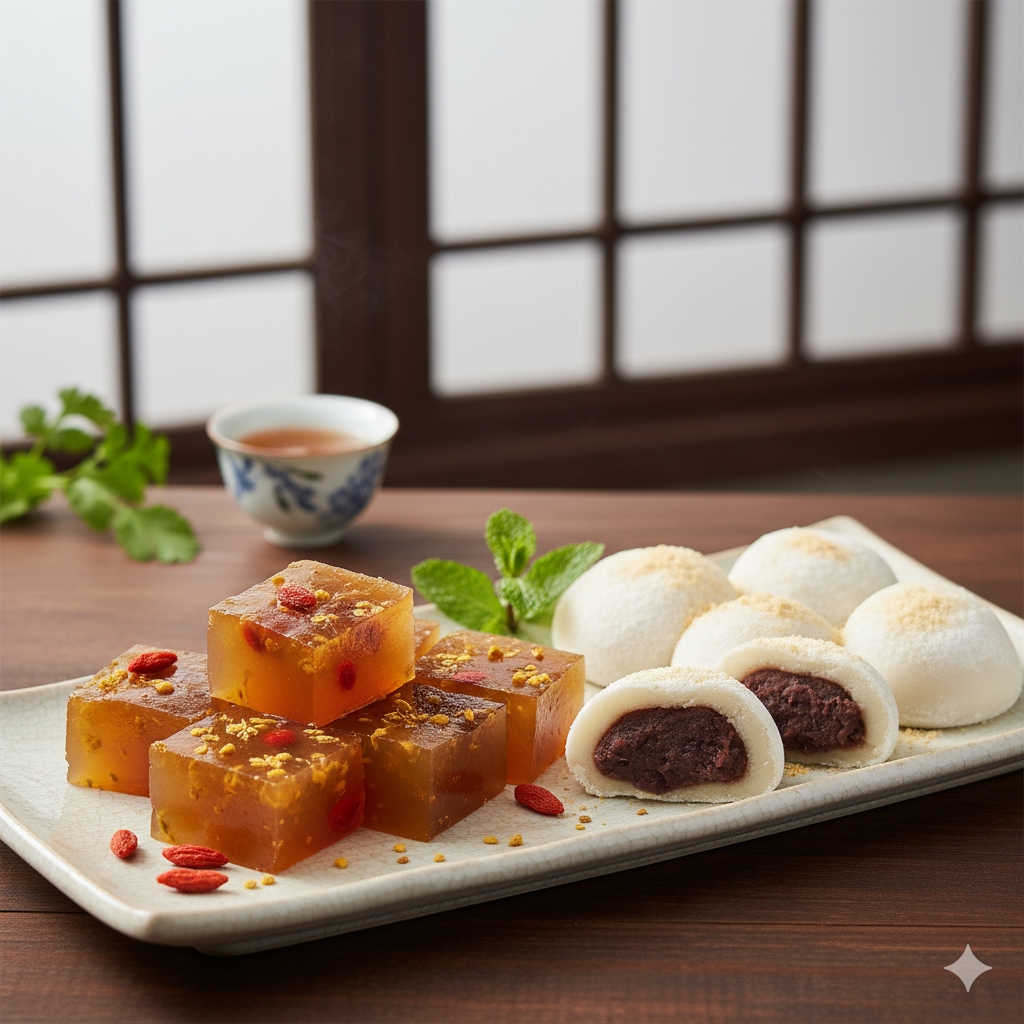 中式甜品拼盤 (桂花糕6件+紅豆麻糬6件)